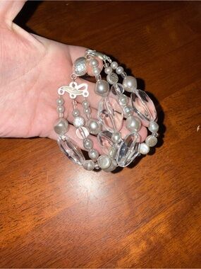 Elegant Gray and Clear Multi-Strand Beaded Bracelet